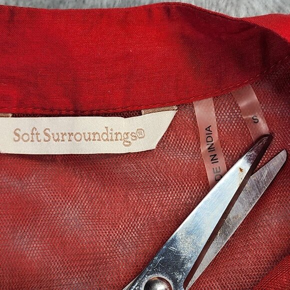 Soft Surroundings Tunic Top Women S Red Embellished Chiffon Beaded Boho Flowy - Picture 4 of 12